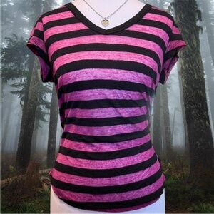 Wallflower Pink and Black Striped Short Sleeve Tee